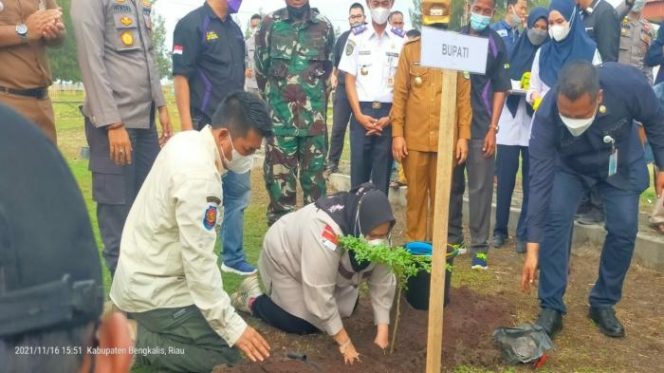 
 Bupati Bengkalis Lakukan Gerakan Penanaman 1 Pohon 1 Orang Di Pelabuhan Internasional BSSR