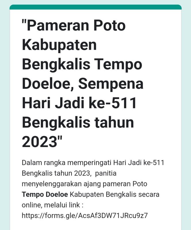 
 ? Persyaratan lomba pameran foto Bengkalis Tempo Doeloe.
