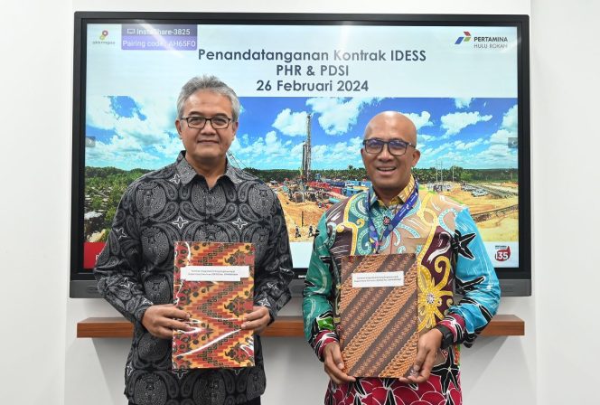 
 ? Direktur Utama Pertamina Hulu Rokan (PHR) Ruby Mulyawan dengan Direktur Utama PT Pertamina Drilling Services Indonesia (Pertamina Drilling) Avep Disasmita menandatangani kerja sama Integrated Drilling, Engineering, Supervisory and Services (IDESS) yang dilakukan di Jakarta, Senin (26/2/2024).
