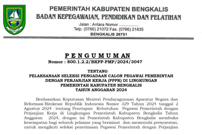
 📸 Pemkab Bengkalis Buka 500 Formasi PPPK Tahun 2024. (Sumber: MCR)