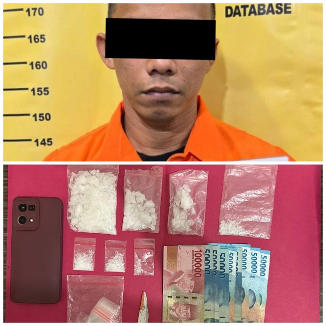 
 📸 Tersangka Man (37) dan barang bukti.