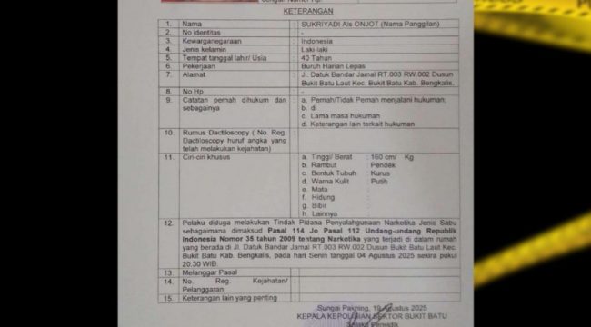 📸 Polisi menerbitkan DPO terhadap tersangka kasus sabu di Bengkalis.