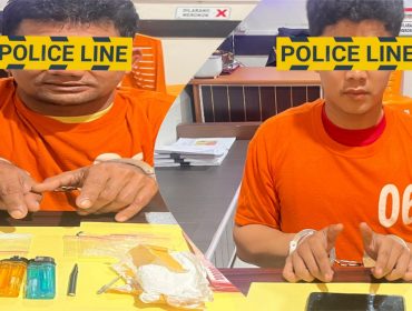 📸 Dua tersangka pengedar sabu yang ditangkap Polsek Bukit Batu dalam pengembangan kasus narkotika lintas wilayah di Riau.

