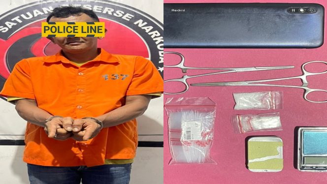 
 📸 Pelaku beserta barang bukti sabu dan alat transaksi diamankan Polres Bengkalis.