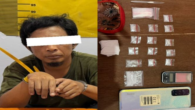 
 📸 Polisi menangkap pria diduga pengedar sabu di Mandau Bengkalis dengan barang bukti paket narkotika dan alat transaksi.