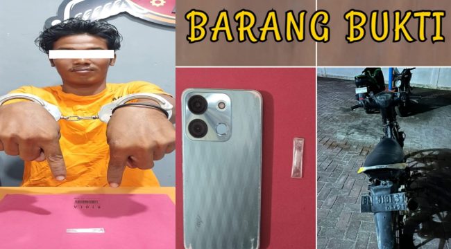 📸 Polsek Rupat Utara mengamankan tersangka S (23) beserta paket sabu, ponsel, dan motor Yamaha Jupiter MX.