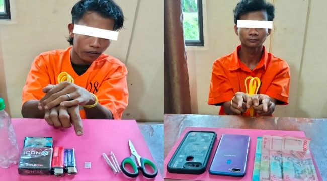 📸 Dua tersangka berikut barang bukti yang diamankan Polsek Siak Kecil.