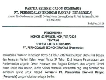 📸 Pemerintah Provinsi Riau membuka pendaftaran calon Komisaris PT PER Perseroda.