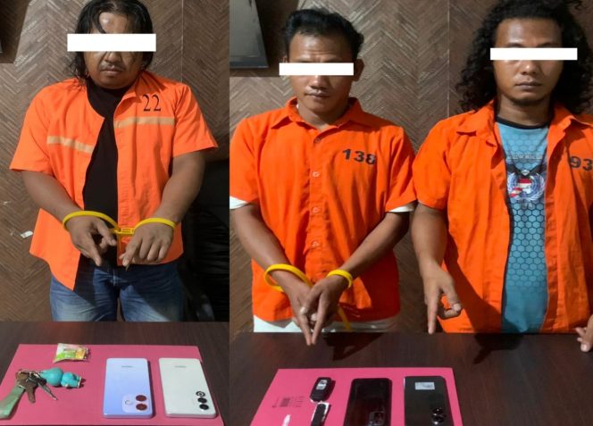 
 📸 Tiga pria yang diduga terlibat peredaran sabu diamankan Polres Bengkalis.