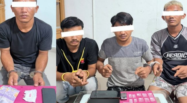 📸 Polsek Mandau mengamankan empat terduga pelaku serta menyita barang bukti.