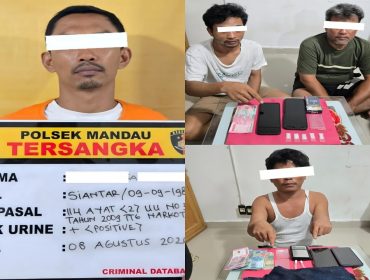 📸 Tim Opsnal Polsek Mandau mengamankan tersangka dan barang bukti dalam tiga penindakan dugaan kasus narkotika.