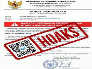 📸 Komdigi memastikan surat pemadaman internet nasional pada 25-27 September 2026 merupakan dokumen palsu.